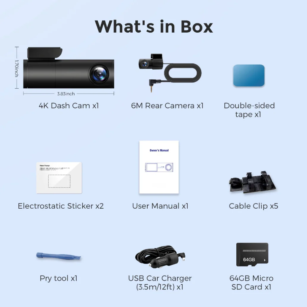 4K + HD Front and Rear Dashcam Kit with WiFi & 24h Recording - Image 6